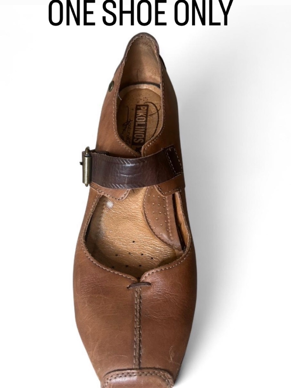 Pikolinos Gandia Brown Two-Tone Leather Mary Jane Heel Sz 41 ONE SHOE ONLY